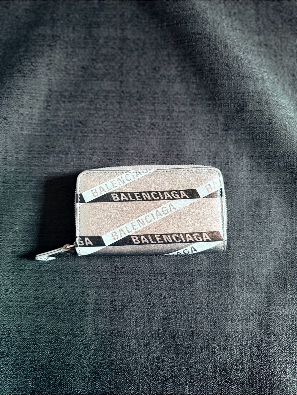 Balenciaga Metallic Silver Leather Zip Wallet